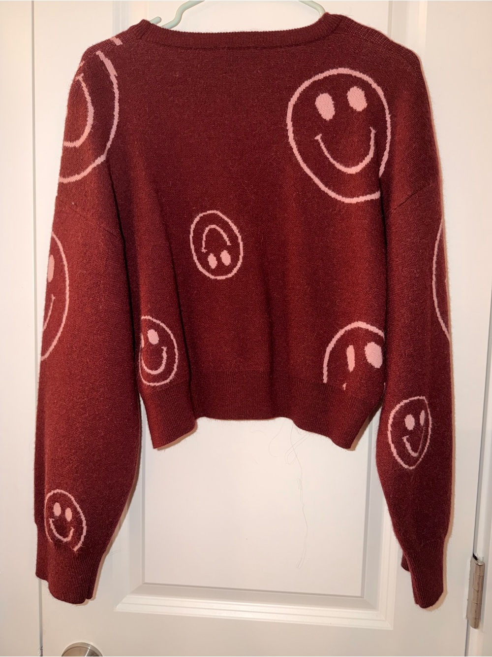 Cropped Rust Red Smiley Crewneck Sweater - Picture 5 of 6